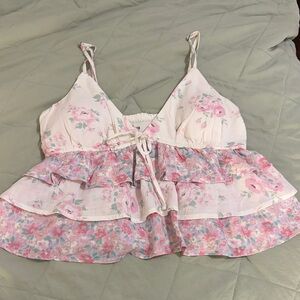 Hollister Pink Floral Smocked Top